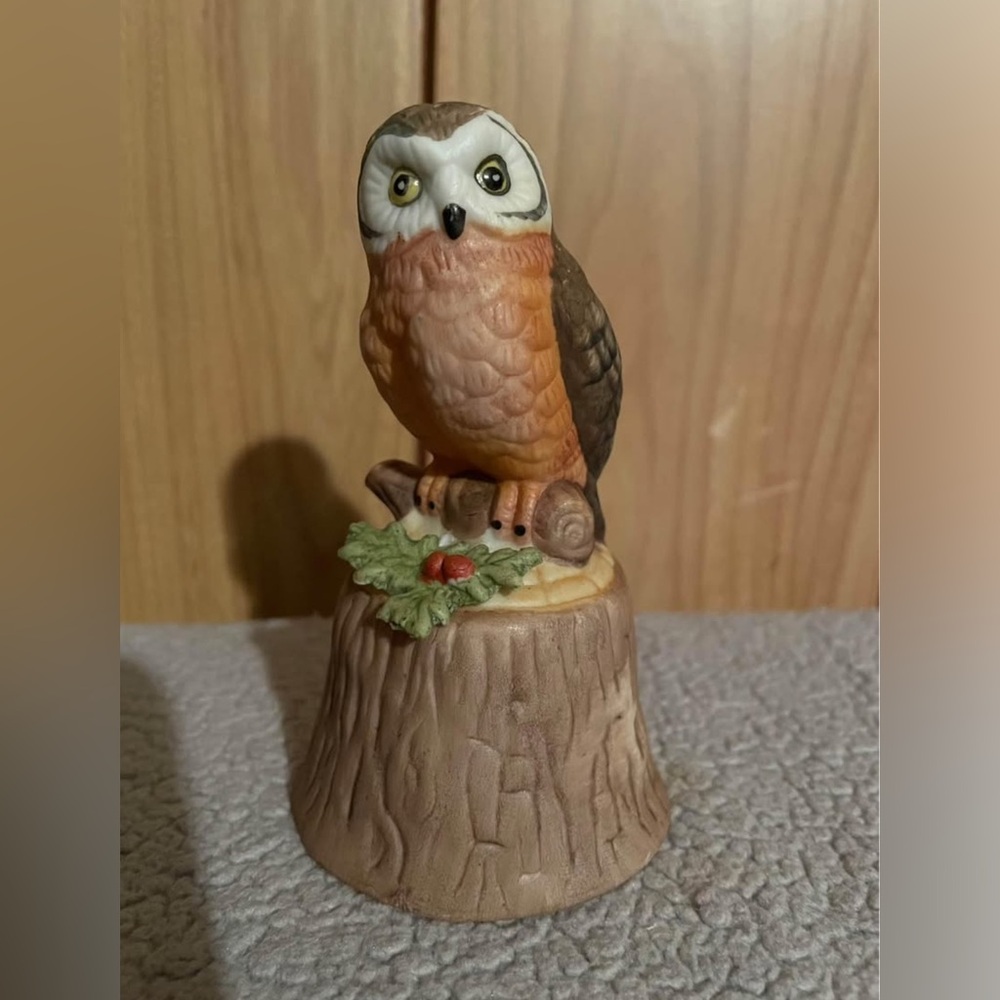 Decorative Owl Bell Figurine - Brown and Orange
